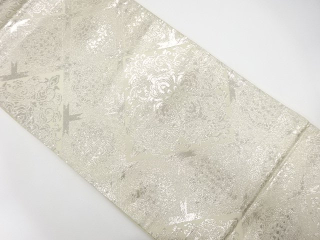 斜め格子に華紋織り出し　全通袋帯